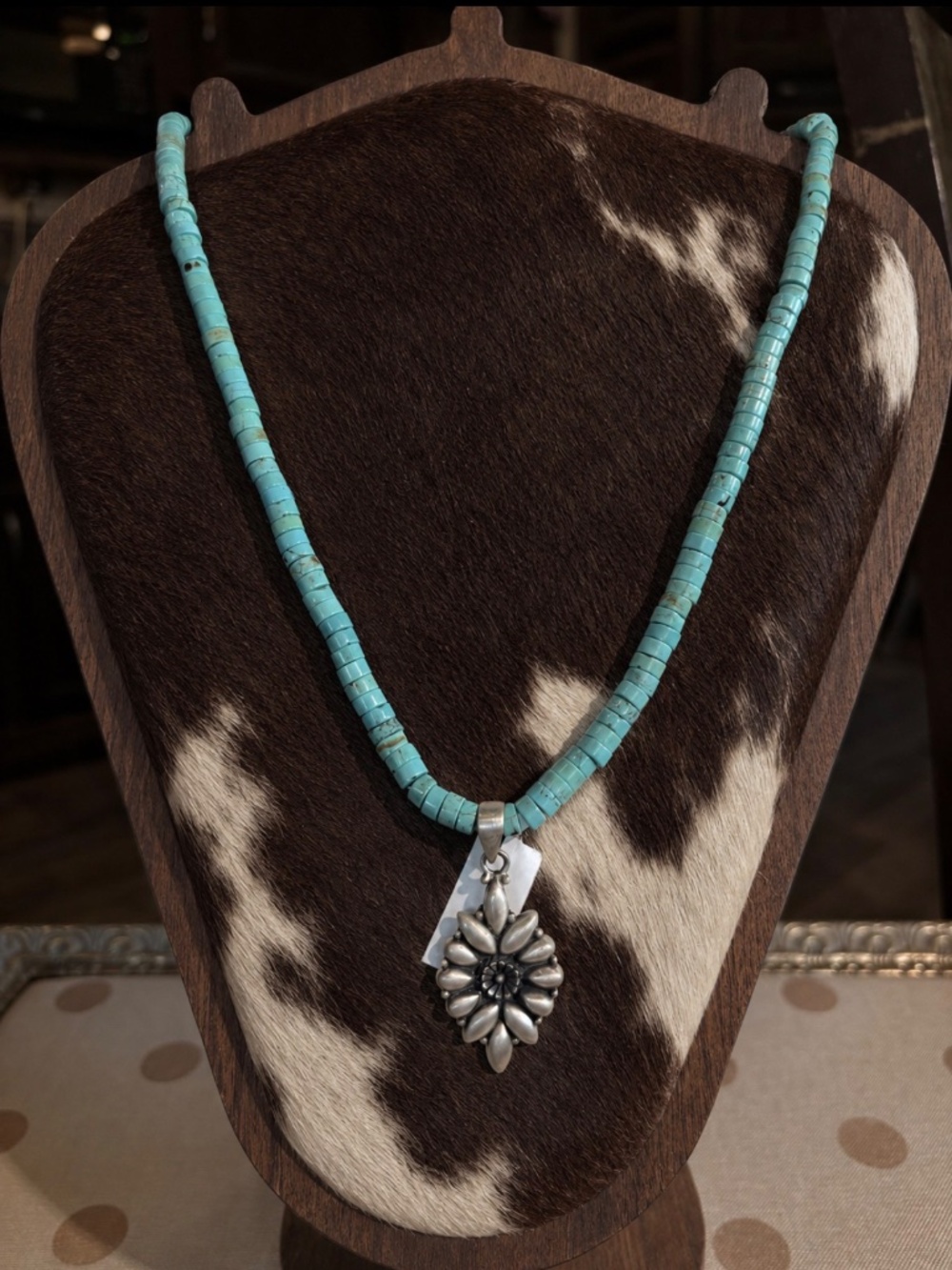 Heishi  cut Turquoise stone necklace. 18.5 inch adjustable